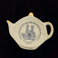 Steeple Morden Westminster Abbey Souvenir Teabag Holder Plate Teapot Shape 4.5"