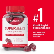 Humann SuperBeets Strawberry Heart Gummies, Beetroot & Grape Seed Extract, 60 Ct