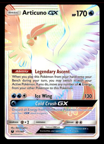 Articuno GX 171/168 Rainbow Rare Celestial Storm Pokemon Holo Lightly Played