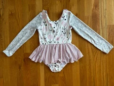 New! Leo Luvs Girls Size 8 Dance Leotard Pink/Grey Full Skirt Pen + Nash Long Sl