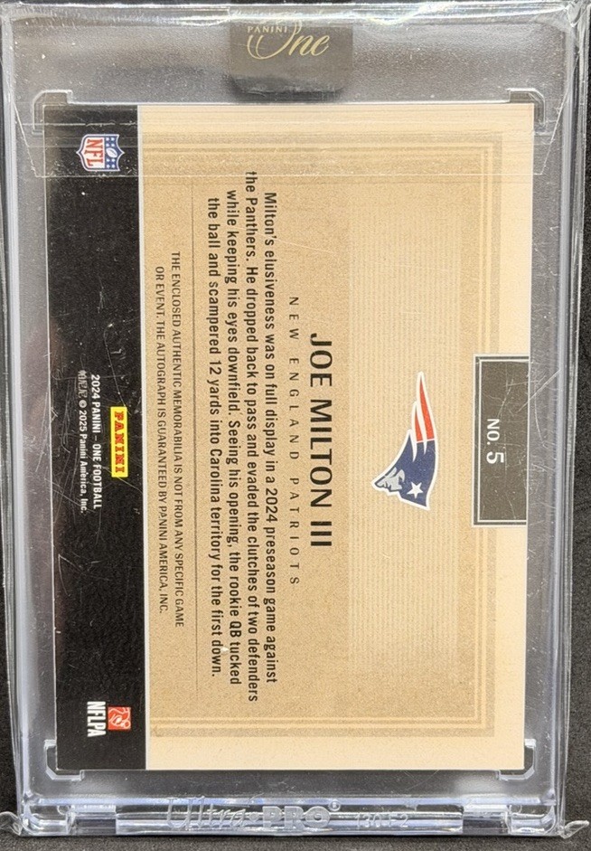 2024 Panini One Football Joe Milton III Patch Auto Relic /199 RC Rookie view 2