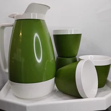 Vtg David Douglas Design Avocado Therm-o-ware Insulated Pitcher/Carafe & 4-cups