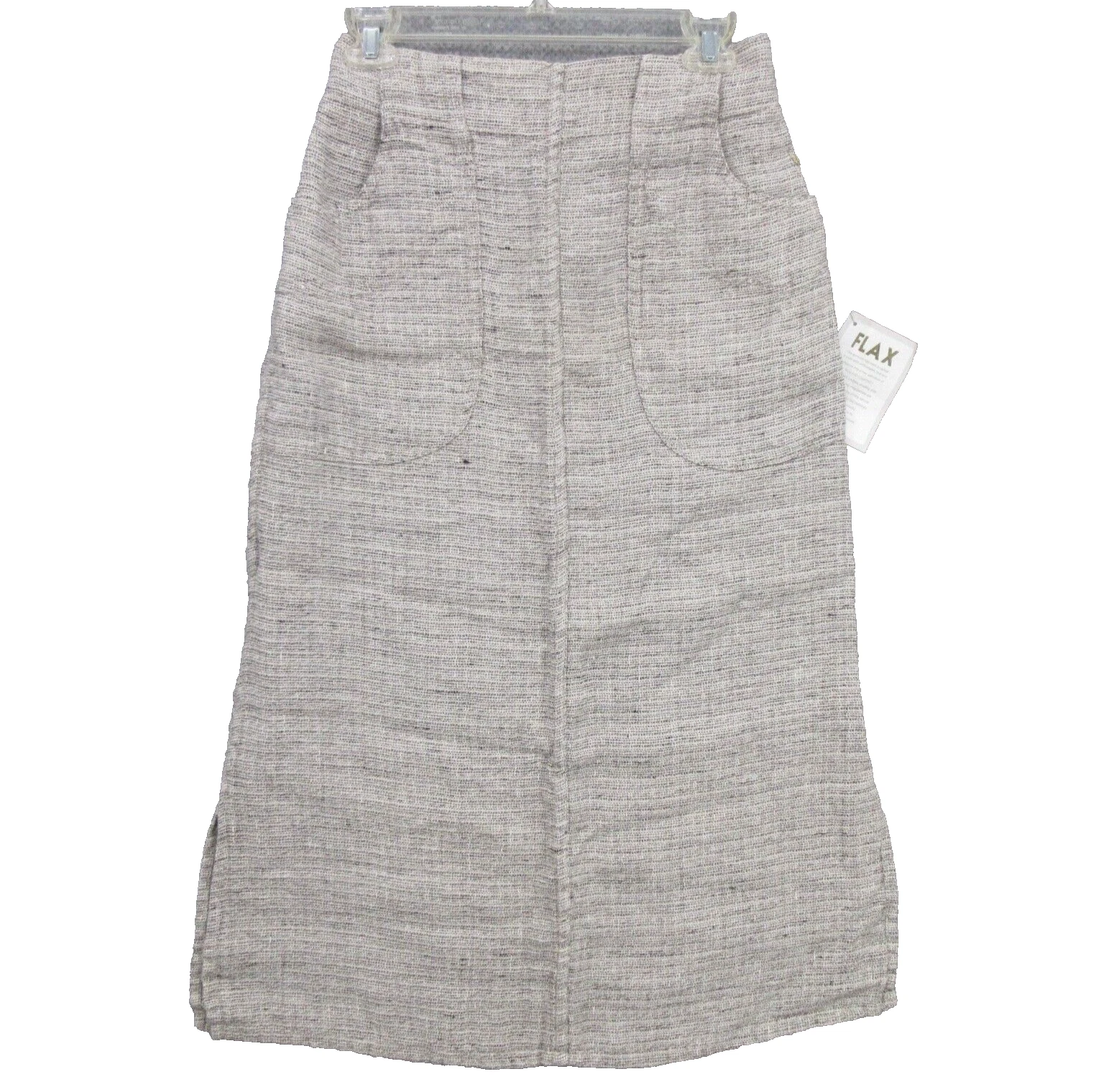 FLAX Designs Linen Skirt XS Pull-On A-Line Elastic Waist Side Slit With Pockets