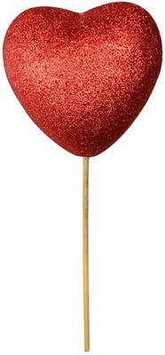 Rotes Glitzerherz auf einem Stock, Valentinstags-Topper, Dekoration, 16 cm