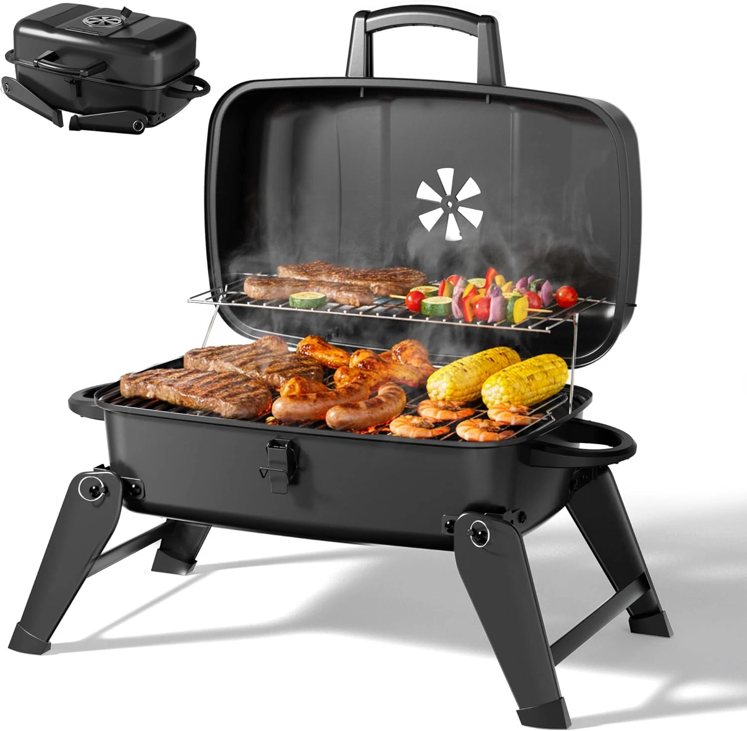 Portable Charcoal Grill, Foldable Lightweight BBQ Grill with Adjustable Air Vent
