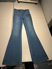 Spanx Jeans Women's Medium Blue Flare Wide Leg Front Pull On Cotton 31x36