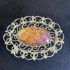Exquisite Vintage Sterling Silver Fire Opal Mexico Pendant Or Pin Brooch
