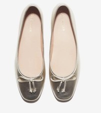 COLE HAAN YARA SOFT BALLET Flats Shoes Soft Gold Leather Bow Size 8.5 EUC