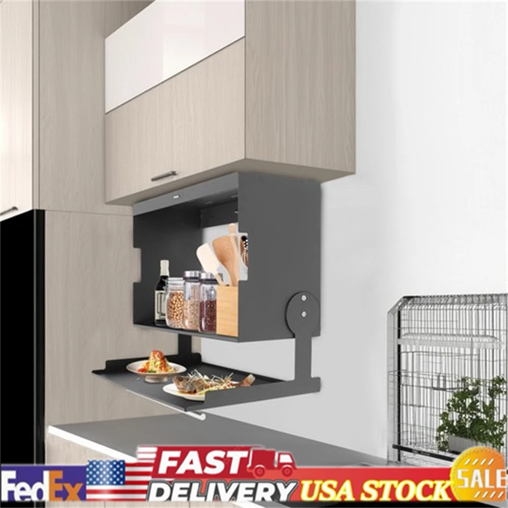 2-Tier Wall Spice Organizer Under Cabinet Kitchen Storage Rack w/Pull-down Cover