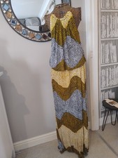H&M floor length abstract print beaded strappy summerdress size small