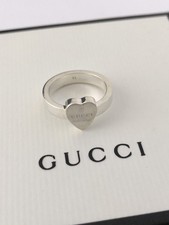 Authentic Gucci Trademark Sterling Silver Slim Heart Ring £265 Size 11 K 1/2