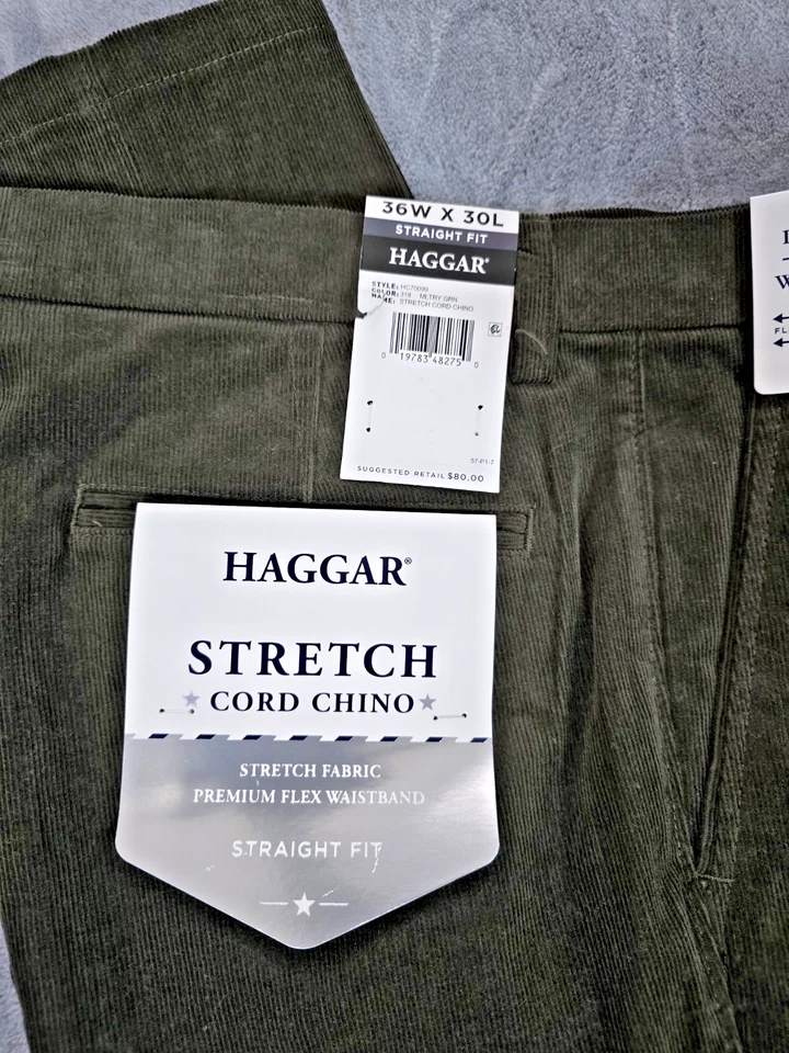 Haggar Мужская прямой крой эластичной военного зеленый вельвет Chino брюки, 36 Вт x 30 L - Изображение 2 из 4