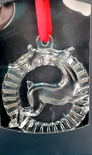 OREFFORS CLEAR LEAD CRYSTAL, DEER IN CIRCLE CHRISTMAS ORNAMENT - Picture 4 of 5