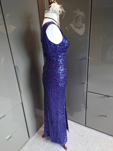 Quiz Purple Sequin Long Evening Dress 14 Formal Cruise Party Cocktail Deco - Picture 10 of 19