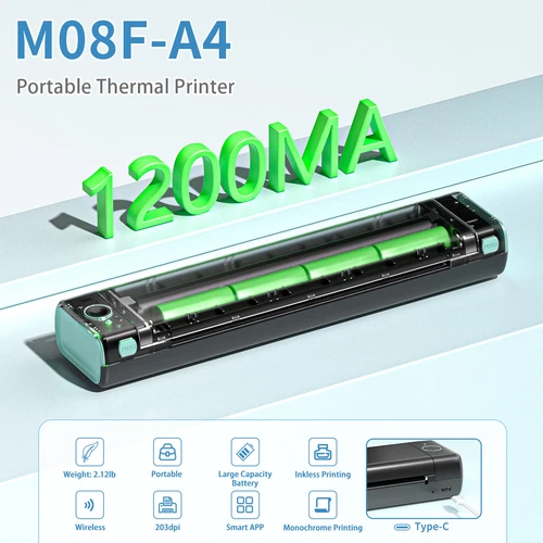 Phomemo M08F Wireless A4 Bluetooth Thermodrucker für tragbare Reisen M08F Posten - Bild 4 von 32