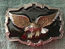 Western Belt Buckle Black Inlay with Golden Eagle On top