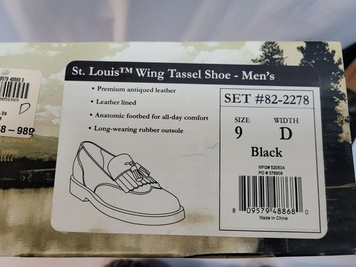 NEW in BOX CABELA'S Black Leather St Louis LOAFER Wing & TASSLE Shoes 9D - Picture 7 of 7