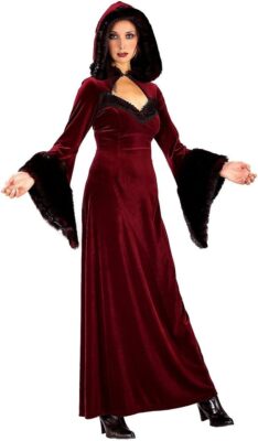 burgundy dress halloween costume Iroinnid Halloween Costumes For Women Empire Dress Vampire Cosplay Costume Vintage Witch Long Sleeve Hooded Maxi Dress,Burgundy