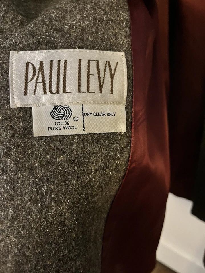 Abrigo largo vintage Paul Levy 100 % lana cuello de piel marrón pequeños bolsillos forrados Foto 4 de 4