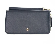 New Tory Burch Emerson Black Saffiano Leather Wristlet Continental Wallet 162752