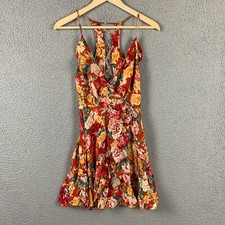 Urban Outfitters Dress Small Red Floral Wrap Mini Ruffle Lace Up Back UO