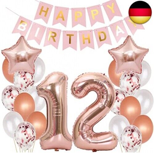 Luftballons 12 Geburtstag Dekoration mädchen rosegold,12.Geburtstag deko für m - Bild 1 von 14