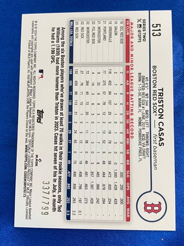 2024 Topps Serie 2 Future Stars Lámina Púrpura #513 Triston Casas 337/799 - Imagen 2 de 2