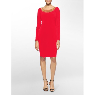 calvin klein red long sleeve dress