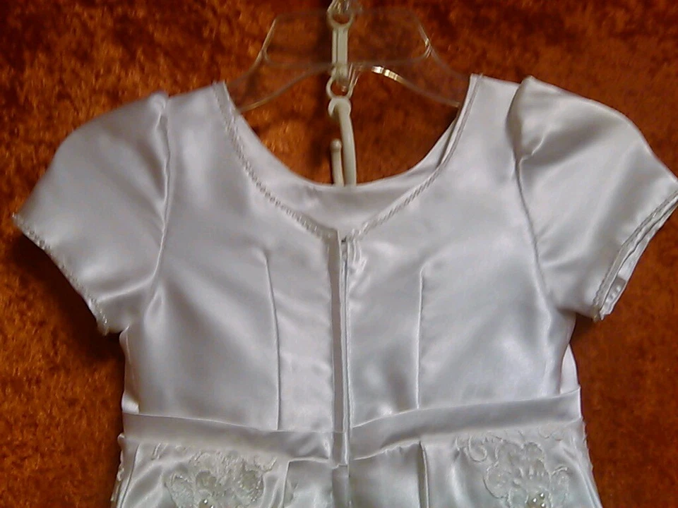 Vestido de novia miniatura, tafetán blanco y encaje talla 2 o 3, hecho a medida  Foto 4 de 4