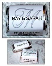 SILVER MONOGRAM WEDDING FAVORS CANDY WRAPPERS LABELS ~ PERSONALIZED