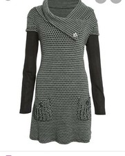 Quiz Grey Knitted Cowl Tunic Dress with sleeves BNWT Size 14