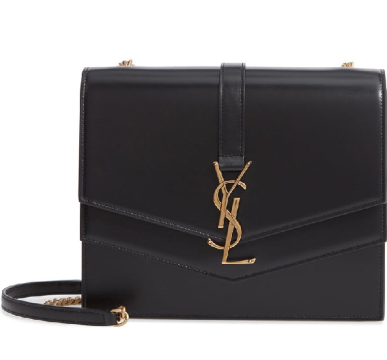 Borsa a tracolla Saint Laurent Sunset Bronzo Hardware Media Pelle Nera