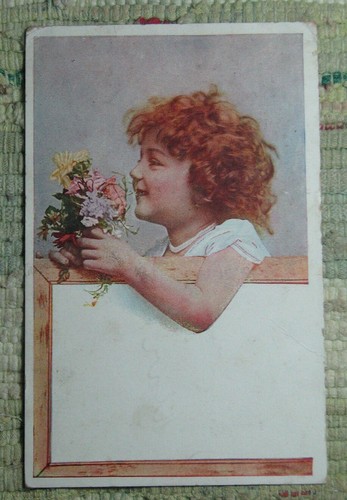 Vintage Postkarte verschickt 1908 Mädchen Blumen Franklin One Cent Briefmarke - Bild 1 von 2