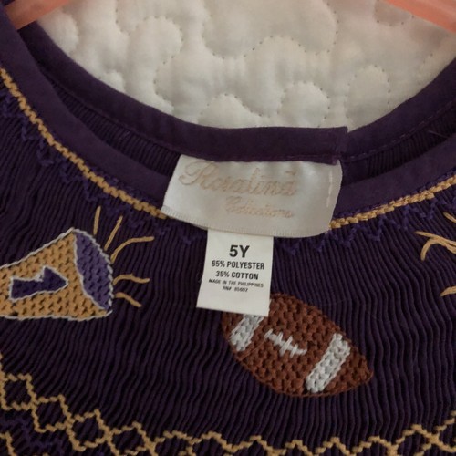 Rosalina Smocked Girls Football Bishop Dress 8 Youth 5 Purple and Gold - Picture 2 of 4