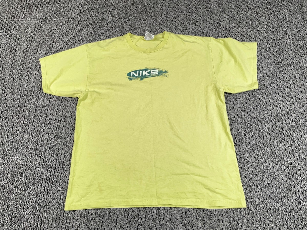VTG Y2K Nike T-Shirt Adult Large Neon Yellow Double Sided
