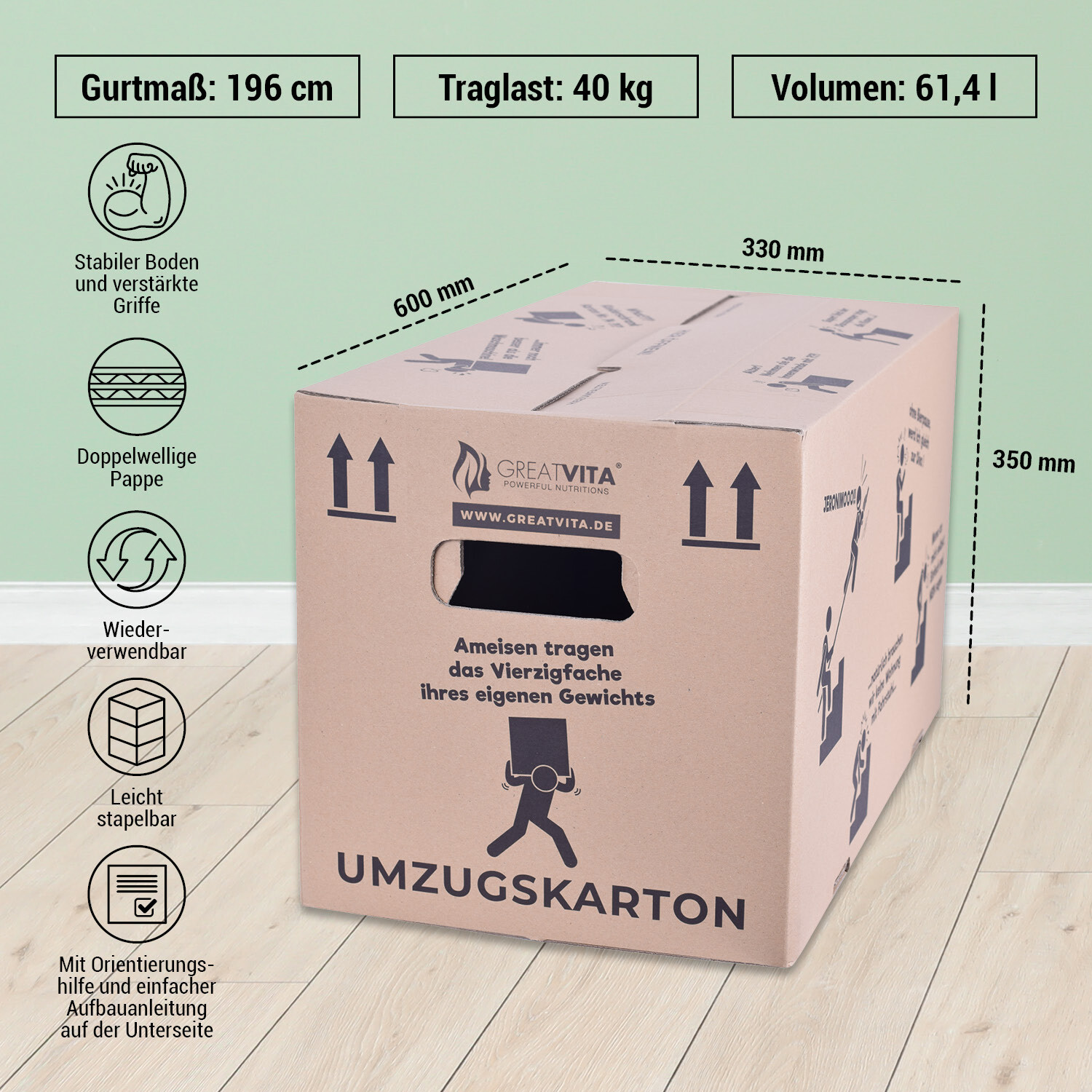 Profi XXL Umzugskarton 2-wellig bis 40 kg extra stabil Bücherkarton