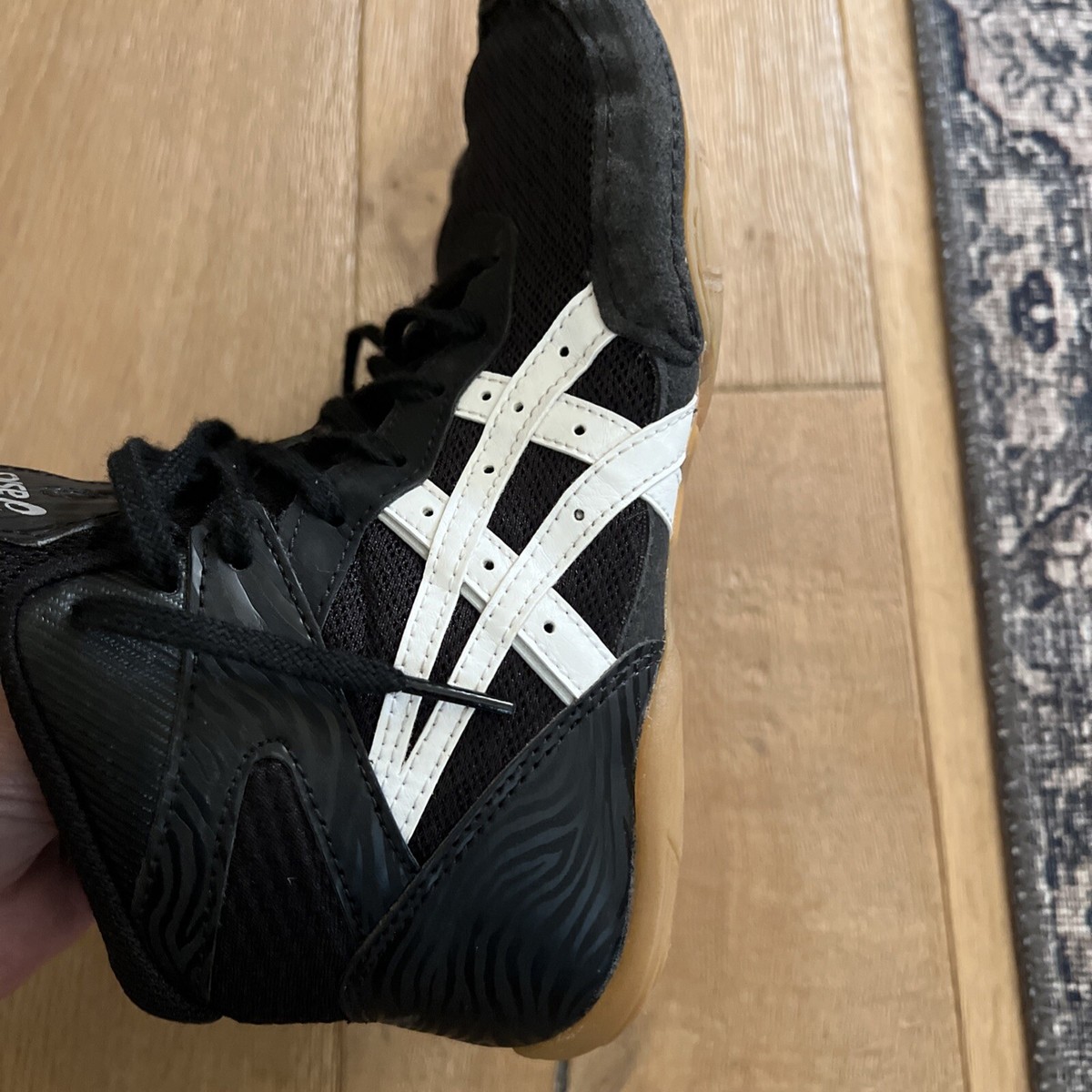 ASICS Kids Wrestling Shoes Black White Lace Up SZ 4 Matflex
