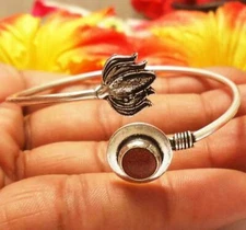 Goldstone Gemstone Cuff Bracelet Lotus Style 925 Silver Plated U227-A25