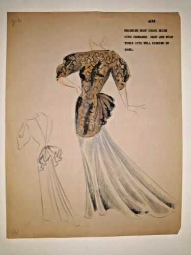 Original Vintage 1940s New York Fashion Design Illustration 9