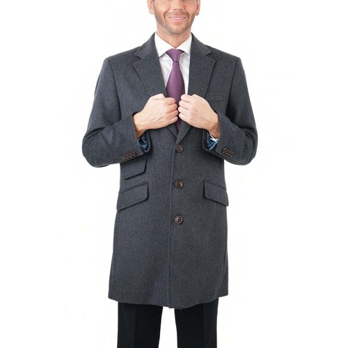 Cappotto uomo lana cashmere monopetto antracite lunghezza 3/4 auto top coat - Foto 1 di 7