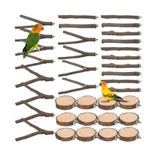 18 PCS Bird Perches Stand Toy, Natural Wood Parrot Perch Stand Bird Cage Bran...