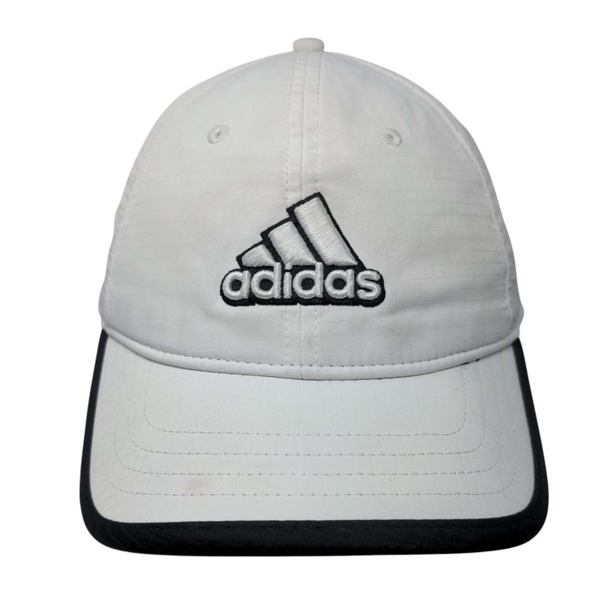Adidas 3 Stripes Strapback Hat White OSFA Embroidered Black Trim