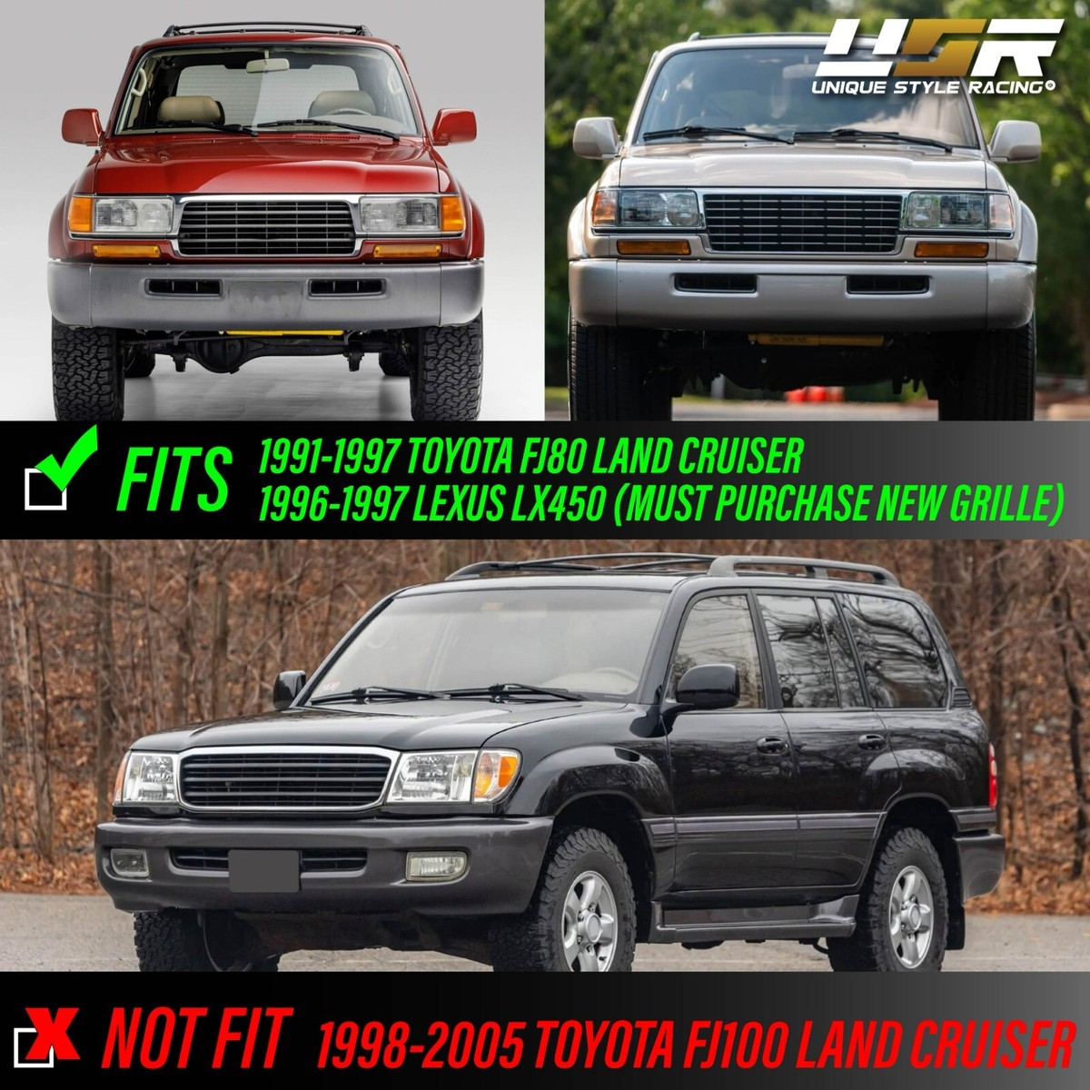 EURO Glass Headlights w/LED Bulb For 91-97 FJ80 Land Cruiser / 96