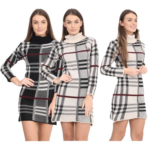 New Ladies Polo Neck Long Sleeve Tartan 