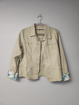 Lemon Grass Womens Green Jacket  Cotton Spandex Blend W Floral Cuff
