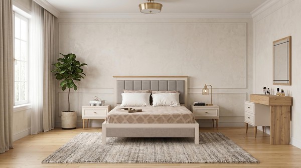 Elegantes Bett Nachttische(2X) Kommode Mit Spiegel Schminktisch Klassisch-image