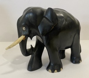 Vintage Hand Carved Ebony Wood Elephant See Photos  5” Tall