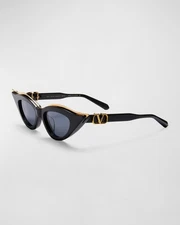 Valentino Garavani V Goldcut II VLS-114A- 49 Titanium Cat-Eye black Sunglasses