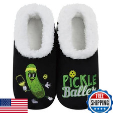 Snoozies Women's Pickleball Fuzzy Slipper Socks - Non-Slip, Medium, Cozy