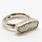 Vintage Sterling Silver Baroque Pearl Chunky Modernist Ring - Size Q½